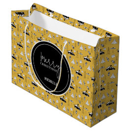 Moderne Stad Kerst Patroon Geel Groot Cadeauzakje