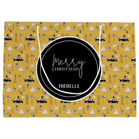 Moderne Stad Kerst Patroon Geel Groot Cadeauzakje (Achterkant)