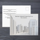 Moderne Stadsarchitectuur Custom Business Moving Briefkaart<br><div class="desc">Pas deze professionele bewegende aankondigings briefkaarten voor uw bedrijf. Een prachtige architectuurlijntekening van stadsgebouwen onder de aangepaste naam en boodschap van uw bedrijf. Onze kantoor is verhuisd naar een nieuw gebouw,  werk uw adresboek bij. Vul de achterkant van dit briefkaart in met uw nieuwe contactgegevens voor klantmarketing.</div>
