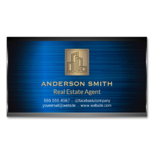 Moderne Stadsbouw Logo Gouden Metallic Achtergrond Magnetisch Visitekaartje