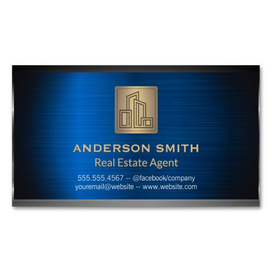 Moderne Stadsbouw Logo Gouden Metallic Achtergrond Magnetisch Visitekaartje (Voorkant)