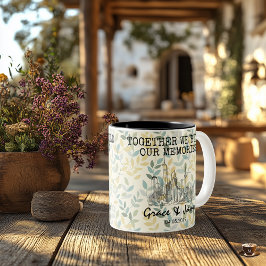 Moderne stadsgezicht koppel — botanische achtergro tweekleurige koffiemok