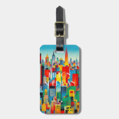 Moderne stadsgezicht skyline bagagelabel (Voorkant verticaal)