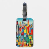 Moderne stadsgezicht skyline bagagelabel (Achterkant verticaal)