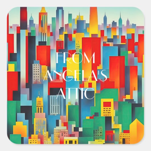 Moderne stadsgezicht skyline vierkante sticker (Voorkant)