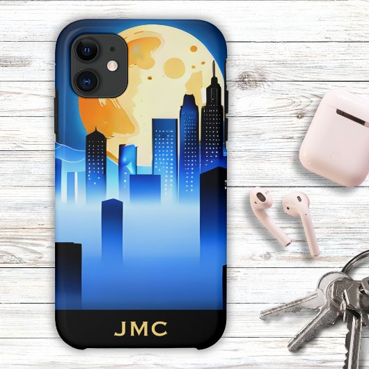 Moderne Stadshemel met Volle Maan Monogram Case-Mate iPhone Case
