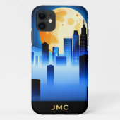 Moderne Stadshemel met Volle Maan Monogram Case-Mate iPhone Case (Achterkant)