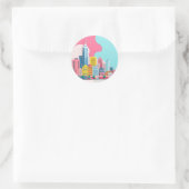 Moderne Stadslandschap van Papiercollage Ronde Sticker (Tas)