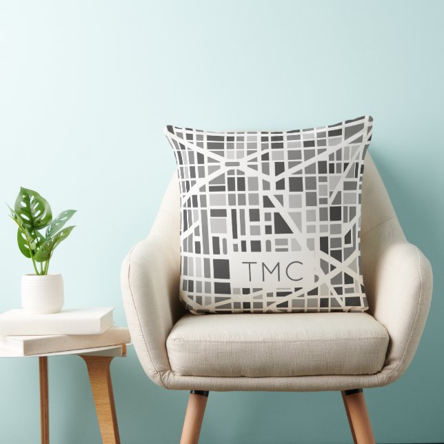 Moderne stadsplattegrond Monogram INITIALEN Archit Kussen (Stoel)