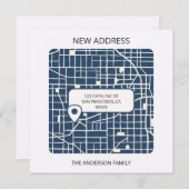 Moderne stadsplattegrond wijst nieuw adres aan aankondiging (Voorkant / Achterkant)