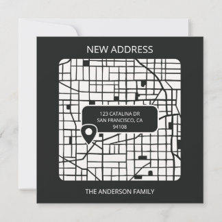 Moderne stadsplattegrond wijst nieuw adres aan aankondiging