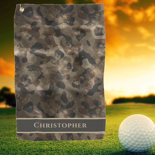 Moderne stadsretrovio Camo Golfer Monogrammed Name Golfhanddoek