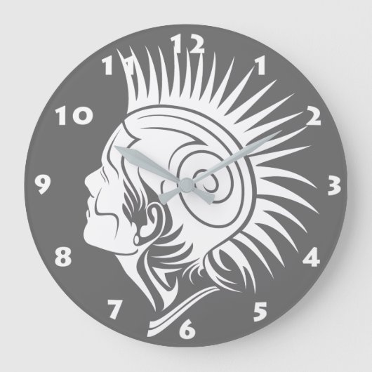 MODERNE STAMMENMOHAWK MET WITTE CIJFERS GROTE KLOK (Voorkant)