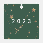 Moderne Star Green White KerstHappy Classic Metalen Ornament (Voorkant)