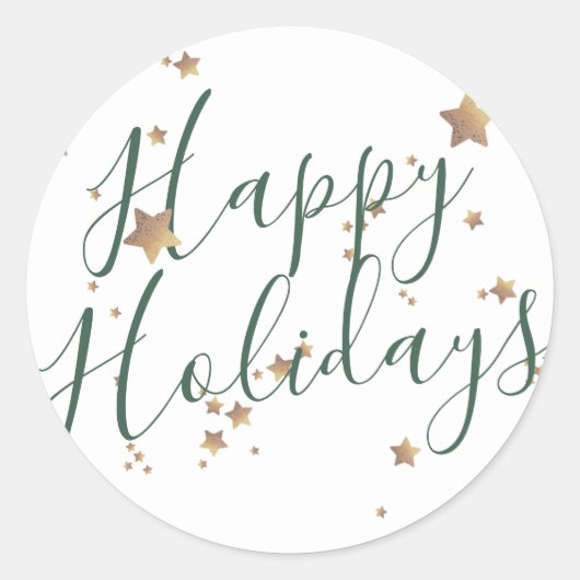 Moderne Star Green White KerstHappy Ronde Sticker (Voorkant)