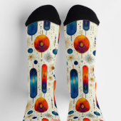 Moderne Starburst Kerst Sokken met Blauw en Rood (Top)