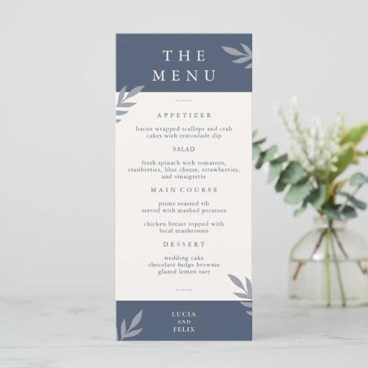 Moderne Steekproefbladeren Verdrietig Huwelijksdin Menu (Staand voorkant)