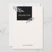 Moderne Steekproefbladeren Zwart Blank Huwelijk Bedankkaart (Voorkant)