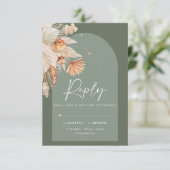 Moderne steengrove botanische papegaaien RSVP kaartje (Staand voorkant)