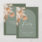 Moderne steengrove botanische papegaaien RSVP kaartje (Voorkant / Achterkant)