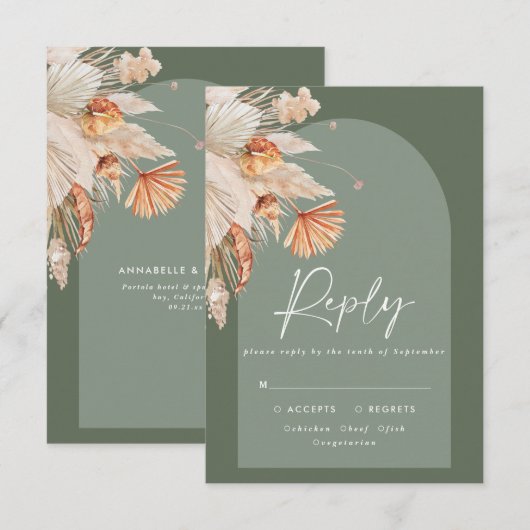 Moderne steengrove botanische papegaaien RSVP kaartje (Voorkant / Achterkant)