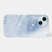Moderne stenen stoffige blauwe marmer iPhone 15 case (Achterkant horizontaal)