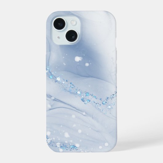 Moderne stenen stoffige blauwe marmer iPhone 15 case (Achterkant)