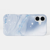 Moderne stenen stoffige blauwe marmer iPhone 16 hoesje (Achterkant horizontaal)
