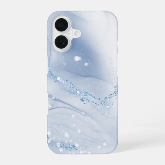 Moderne stenen stoffige blauwe marmer iPhone 16 hoesje (Achterkant)