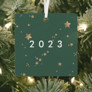 Moderne Ster Groen Witte Kerst Gelukkig Klassiek Metalen Ornament