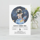 Moderne ster kosmische astronaut jongen verjaardag kaart (Staand voorkant)