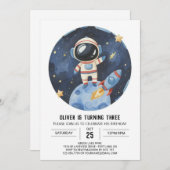 Moderne ster kosmische astronaut jongen verjaardag kaart (Voorkant / Achterkant)