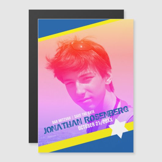 Moderne Ster van David Bar Mitswa datum reserveren Magnetische Uitnodiging (Voorkant / Achterkant)