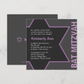 Moderne ster van David Bat Mitzvah - Gray & Roze Kaart (Voorkant / Achterkant)