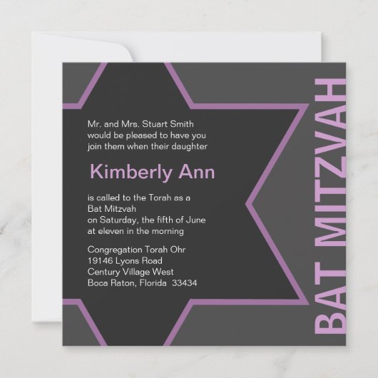 Moderne ster van David Bat Mitzvah - Gray & Roze Kaart (Voorkant)
