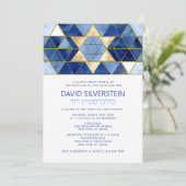 Moderne ster van David Blue Gold Bar Mitzvah Hebre Kaart (Staand voorkant)