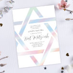 Moderne ster van David Pastel Bat Mitzvah Kaart<br><div class="desc">Modern Star of David Pastel Bat Mitzvah Invitation beschikt over een unieke en moderne Star of David omtrek in een prachtig holografisch effect rond uw evenementdetails.</div>