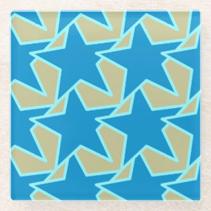 Moderne stergeometrie - ceruleanblauw en lichtbrui glazen onderzetter