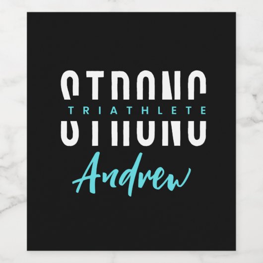 Moderne Sterke Triatleet Zwart-Wit Naam Wijn Etiket (Enkel label)