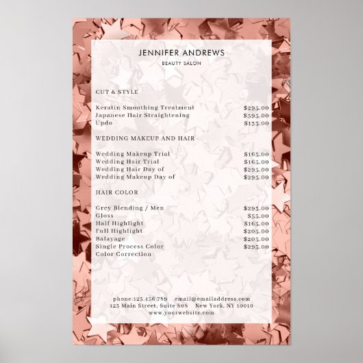 Moderne, sterren glam salon prijstlijst Poster (Voorkant)