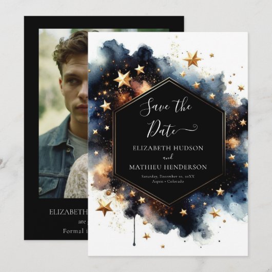 Moderne sterren Hemelse bruiloft Save The Date (Voorkant / Achterkant)