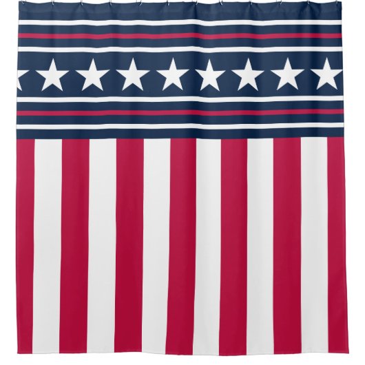 Moderne sterren in Stripes Red White en Blue Douchegordijn (Voorkant)