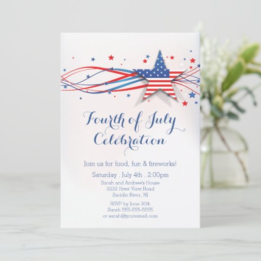 Moderne sterren & Stripes 4 juli uitnodiging (Staand voorkant)