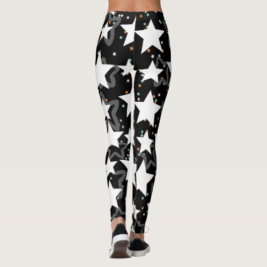 Moderne sterren zwarte witte patronen vrouwen leggings (Achterkant)