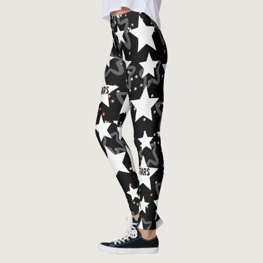 Moderne sterren zwarte witte patronen vrouwen leggings (Links)