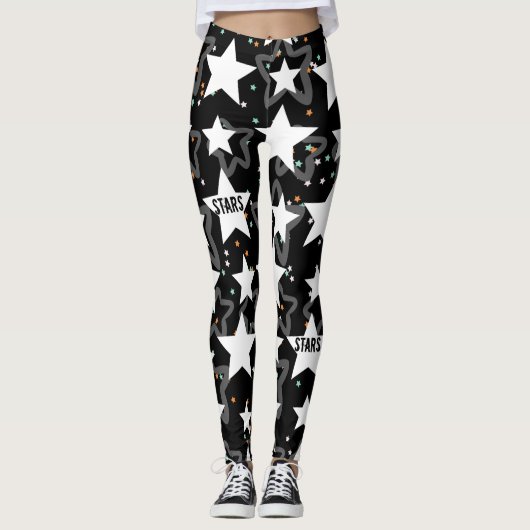 Moderne sterren zwarte witte patronen vrouwen leggings (Voorkant)