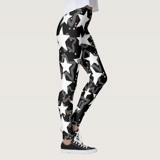 Moderne sterren zwarte witte patronen vrouwen leggings (Rechts)