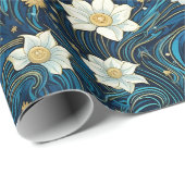 Moderne Sterrennacht & Witte Lelie Bloemen Cadeaupapier (Rol Hoek)