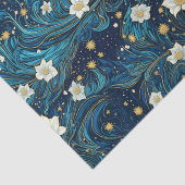 Moderne Sterrennacht & Witte Lelie Bloemen Decoupa Tissuepapier (Detail)