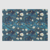 Moderne Sterrennacht & Witte Lelie Bloemen Decoupa Tissuepapier (Voorkant)